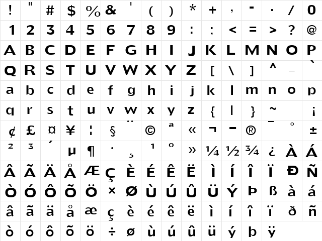 ExtensSSK Regular  glyph index