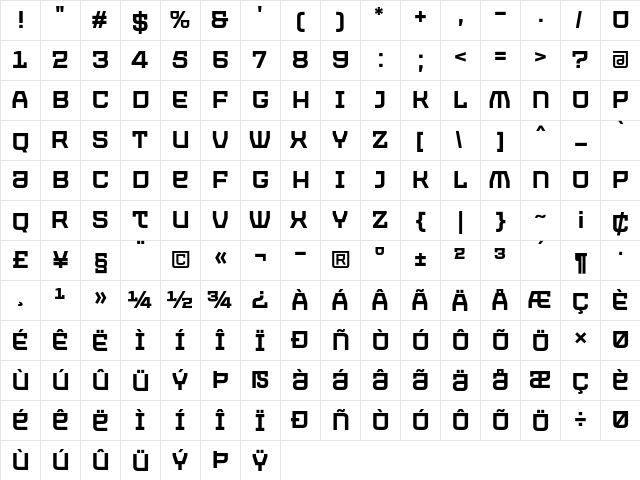 PROTECTOR Regular  glyph index