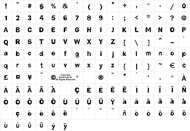 Wonkers Regular  glyph index