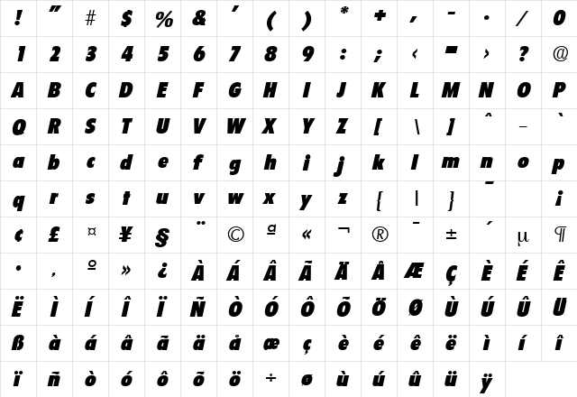 Florida-Serial-Black RegularItalic  glyph index