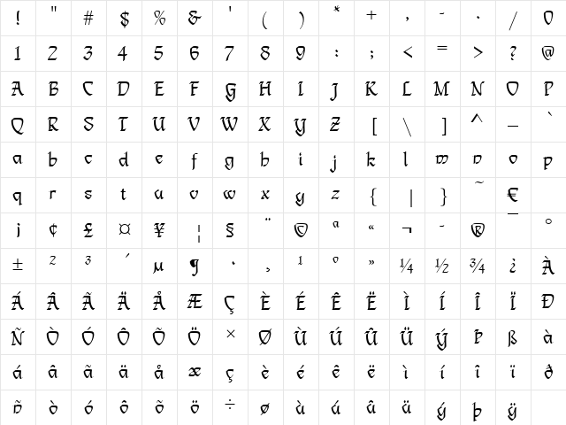 Lindsay Becker Regular  glyph index