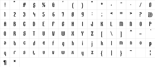 Grage Bold  glyph index