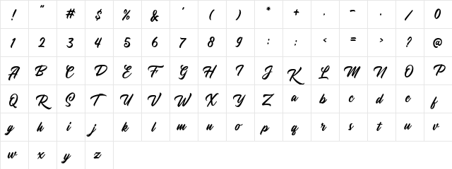 Youther DEMO Regular  glyph index