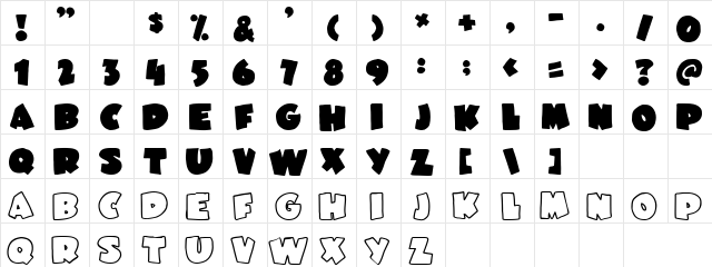Garfield Regular  glyph index