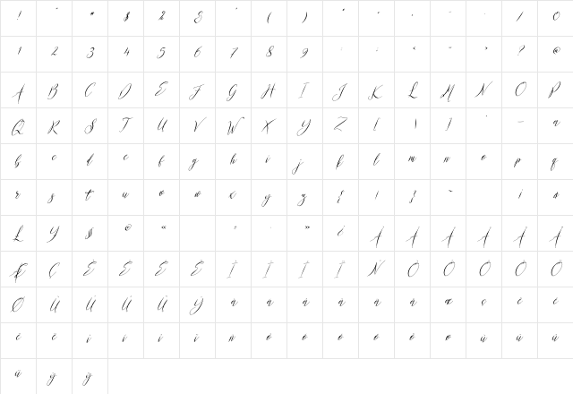 Pariss Hillton Italic  glyph index
