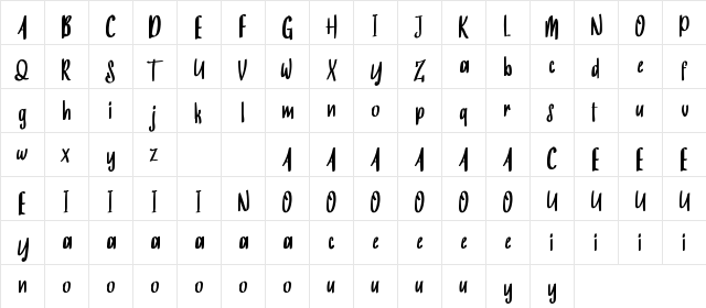Burning Sun Demo Regular  glyph index
