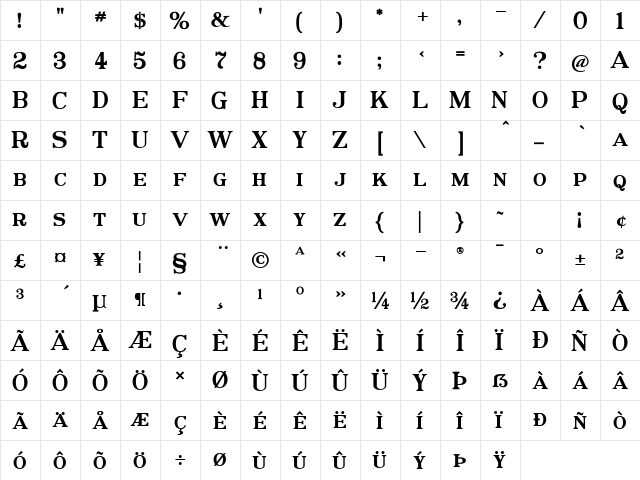 Postamt Regular  glyph index