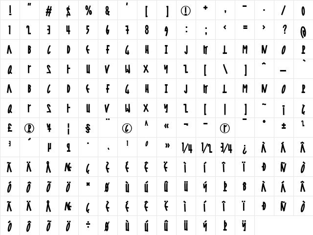 Steel Bold  glyph index