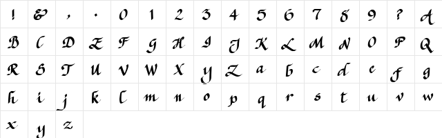 CK Calligraphy Regular  glyph index