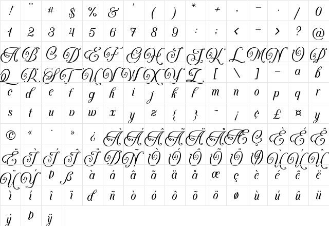 Agenda King Regular  glyph index