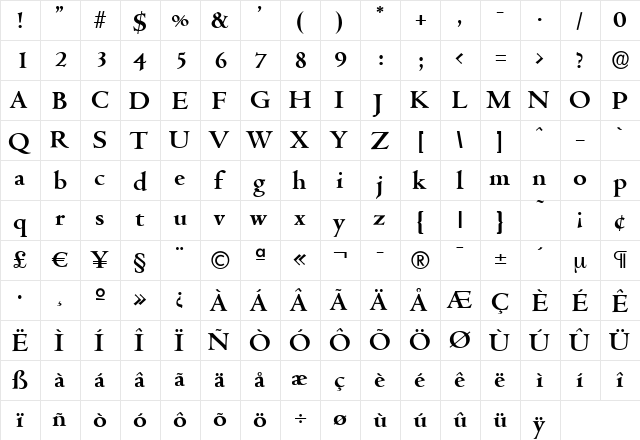 JohnBecker Bold  glyph index