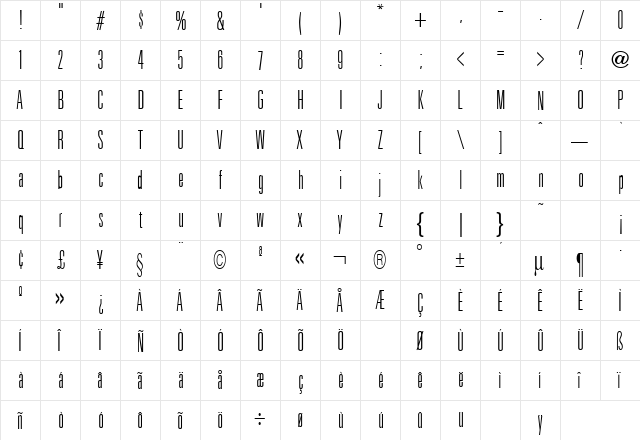 Uniform Regular  glyph index