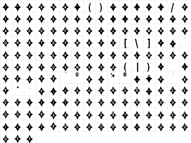 StarryNight Regular  glyph index