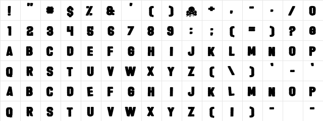 Halloween * Heresy Regular  glyph index