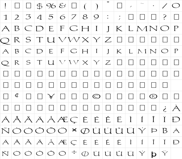 FZ ROMAN 2 EX Normal  glyph index
