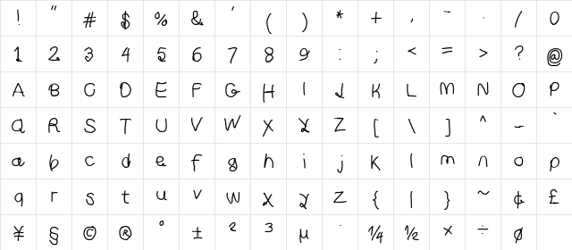 Curly Kue SBd  glyph index