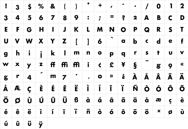 RennerBold ArchiType  glyph index