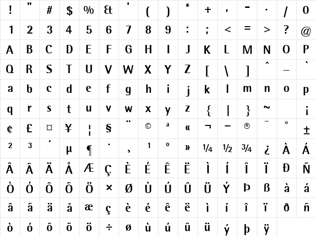 LibreSemiSans Regular  glyph index
