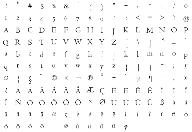Centaur Expert BQ Regular  glyph index
