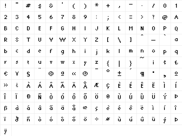 KareSixDots Regular  glyph index