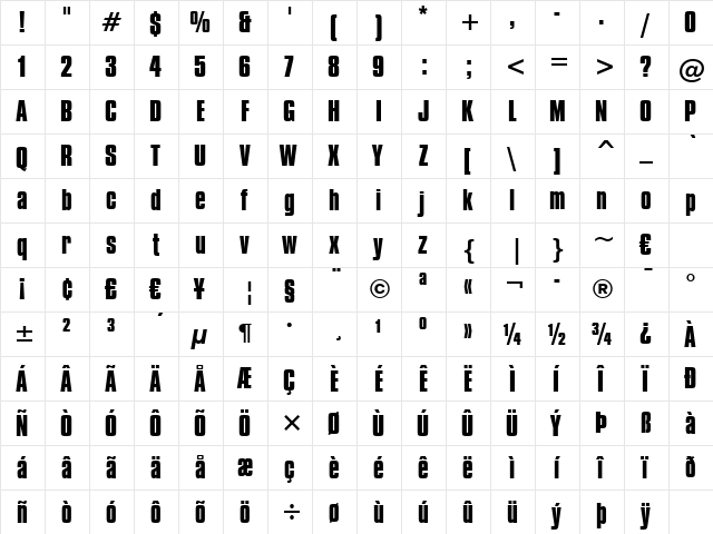 font100 Regular  glyph index