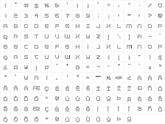 Light Brigade 3D Regular  glyph index