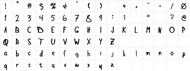 Douglas Hand Normal  glyph index