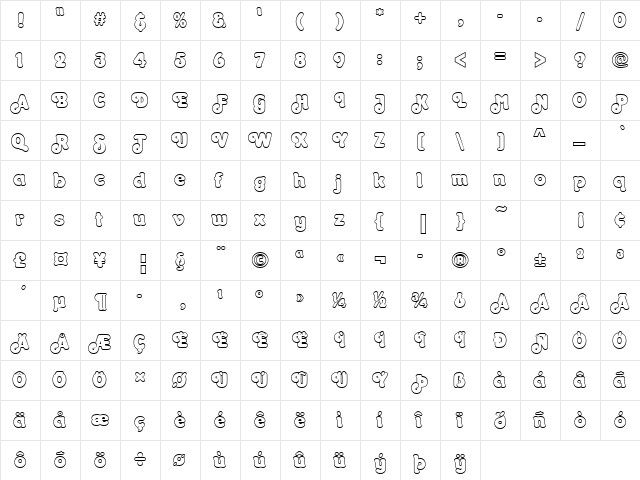 URWOrontiusOutP Regular  glyph index