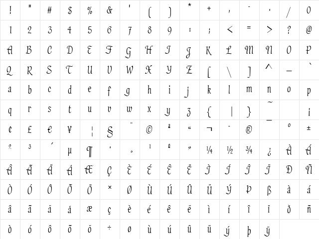 Hayden Regular  glyph index