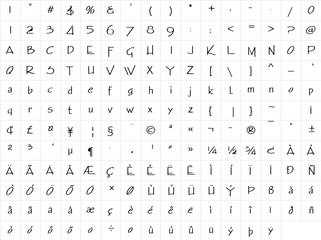 Enviro Regular  glyph index