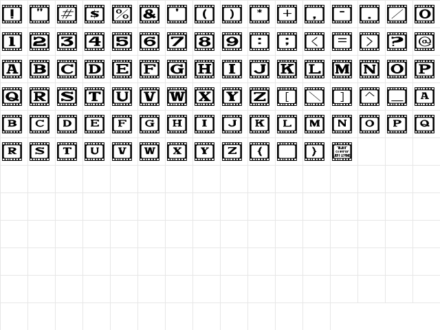 Bijou JL Regular  glyph index