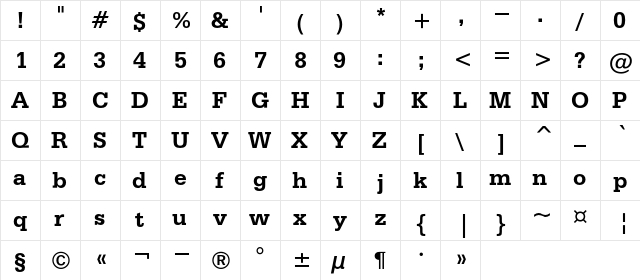 CredisC Bold  glyph index