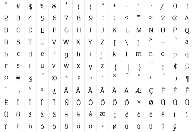 QuorumBookITC Medium  glyph index