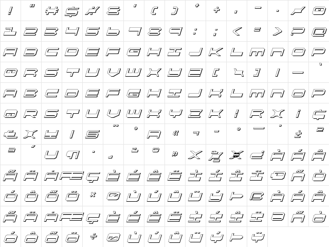 QuickGear 3D Italic Italic  glyph index