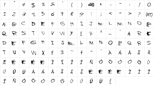 Tricky Christine Regular  glyph index