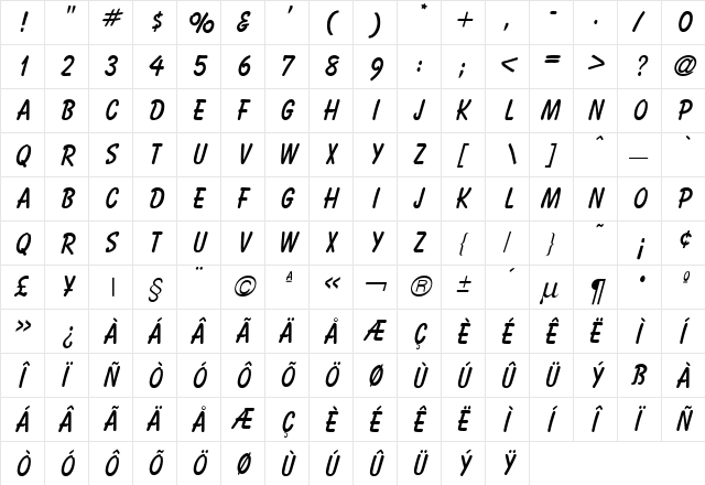 Bassoon Regular  glyph index