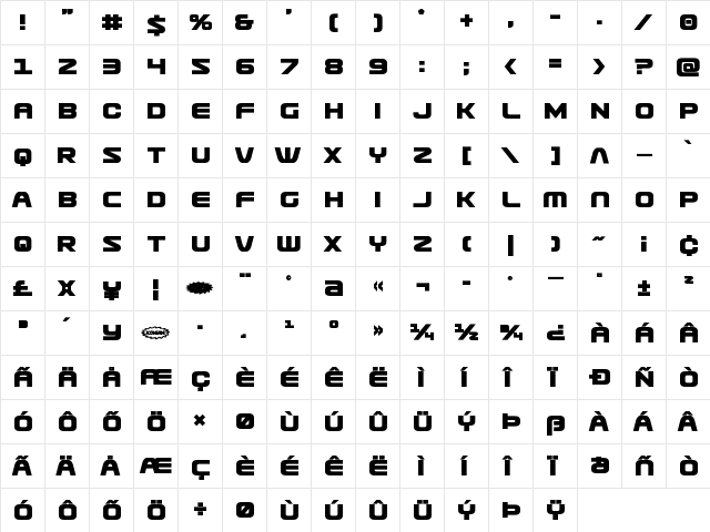 Usuzi Bold Bold  glyph index