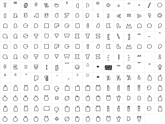 Aramis Regular  glyph index