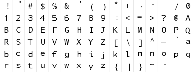 Nu Sans Mono Demo Regular  glyph index