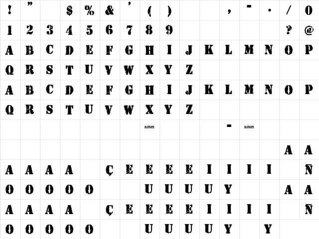 B-TEAM Regular  glyph index