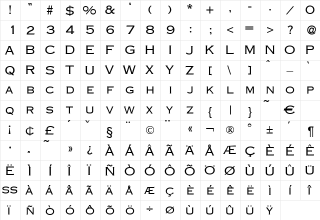 Conga Bold  glyph index