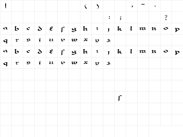 Black Aria 2 Regular  glyph index