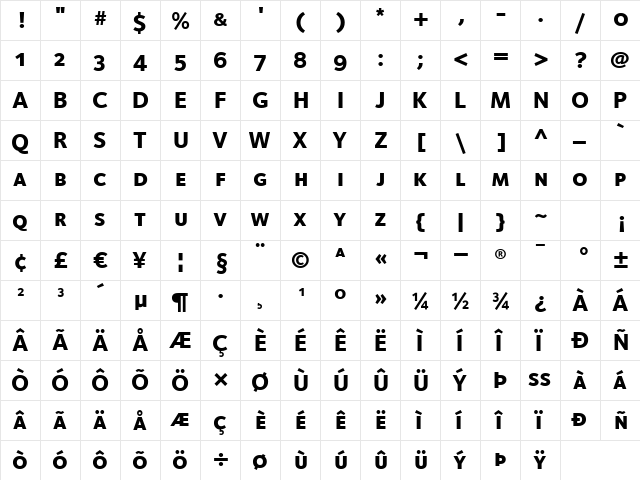 FoundrySterling-ExtraBldExpert Regular  glyph index