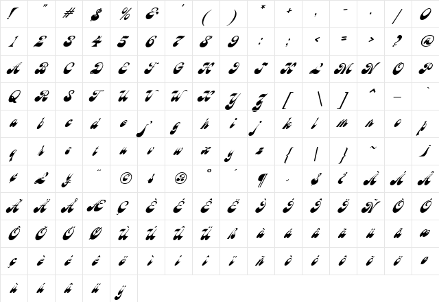 Haight Oblique  glyph index