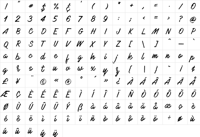 Mark My Words Regular  glyph index