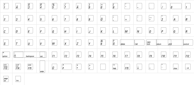 KeyFontDeutsch Regular  glyph index