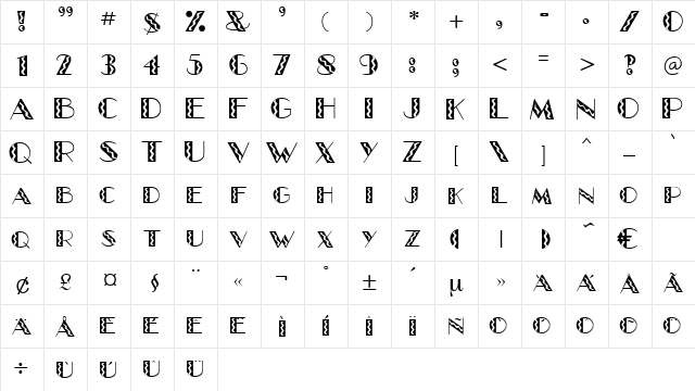 Whitesnake Regular  glyph index