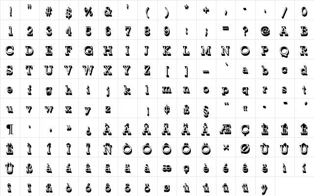 StymieTRegSh1 Regular  glyph index