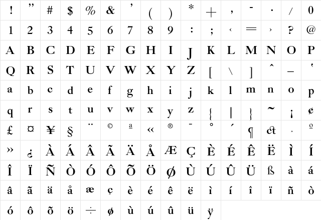 CaslonBoldL Regular  glyph index