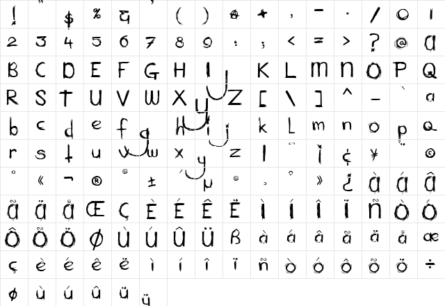 Mary Ate A Little Lamb Regular  glyph index